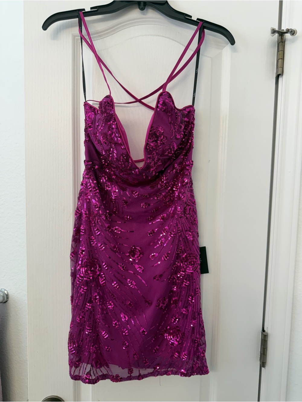 Lulu's Fuchsia Sequin Strappy Mini Dress
